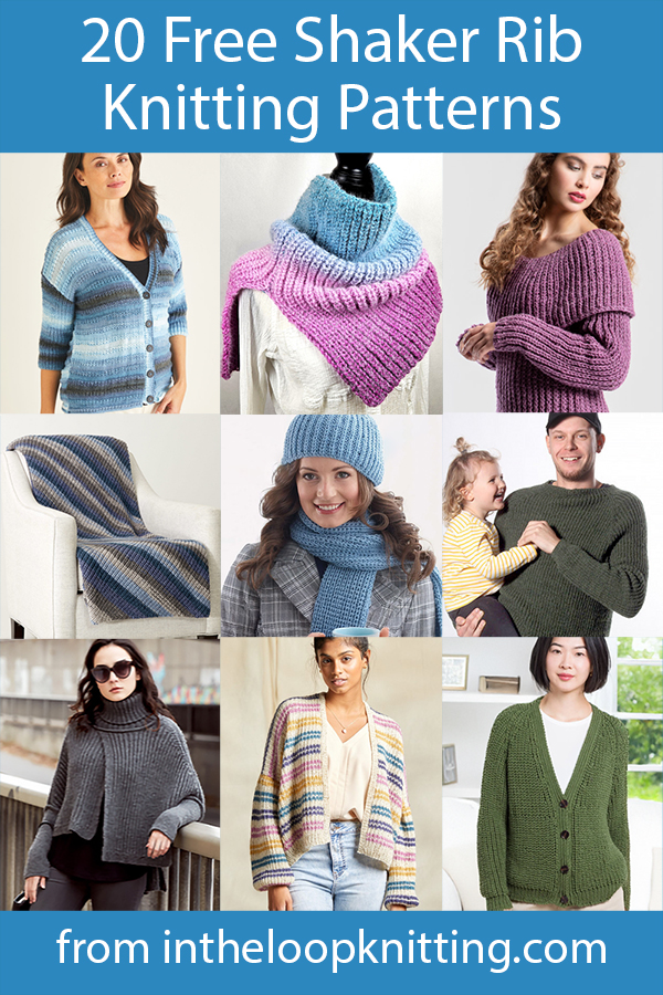 Knitting patterns for clothes, accessories, and more knit with a 2 row repeat Shaker or half fisherman's rib stitch. Most patterns are free.